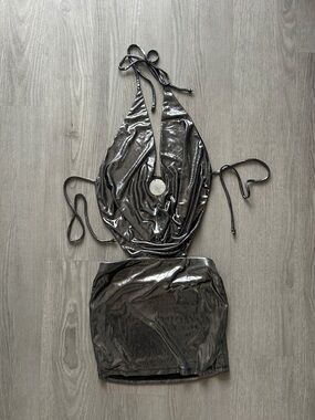 AKIRA Black and Silver Halter Mini Dress